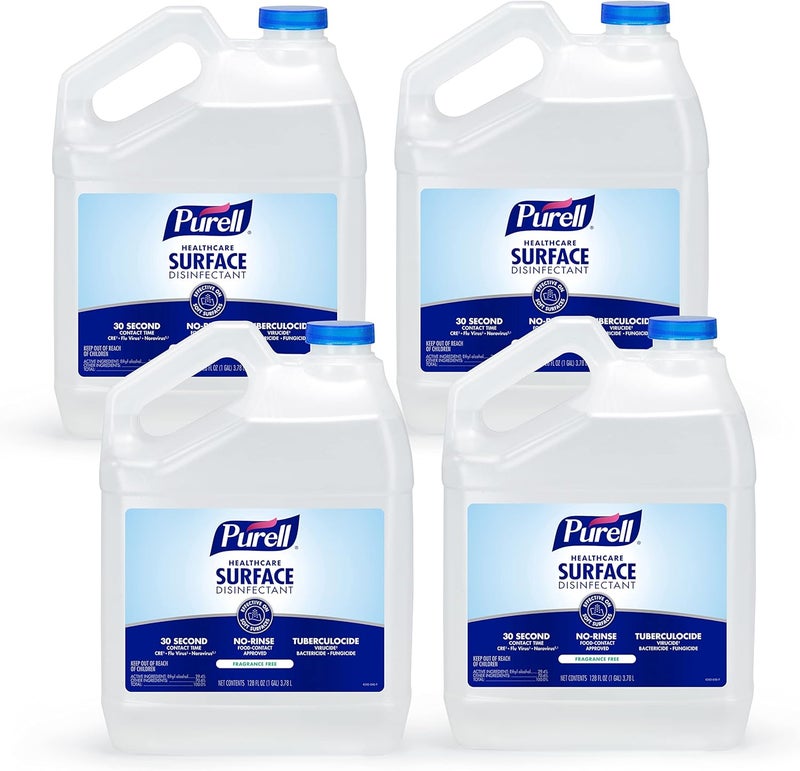 Purell مطهر أسطح الرعاية الصحية، خالي من العطور، عبوة إعادة تعبئة سعة 1 جالون - 4340-04، 128.0 أونصة سائلة، شفاف (عبوة من 4) - Image 1